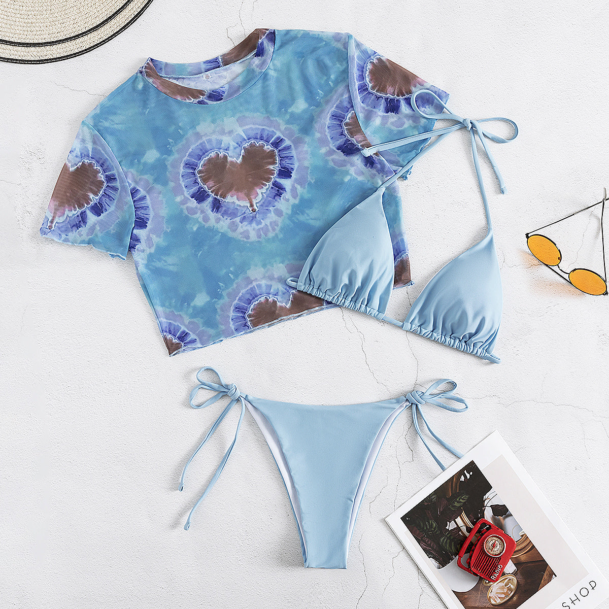 Bikini Three Piece Short Sleeve Sun Protective Blouse Bikini Swimsuit Split Swimsuit Bella Mia